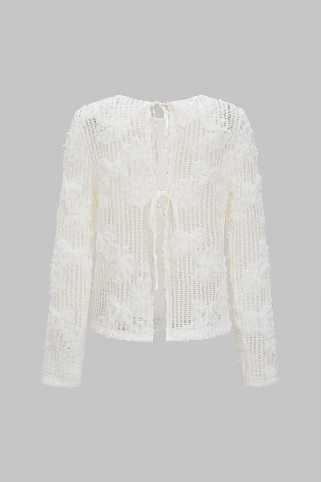 3D Floral Tie-Back Long-Sleeve Top 