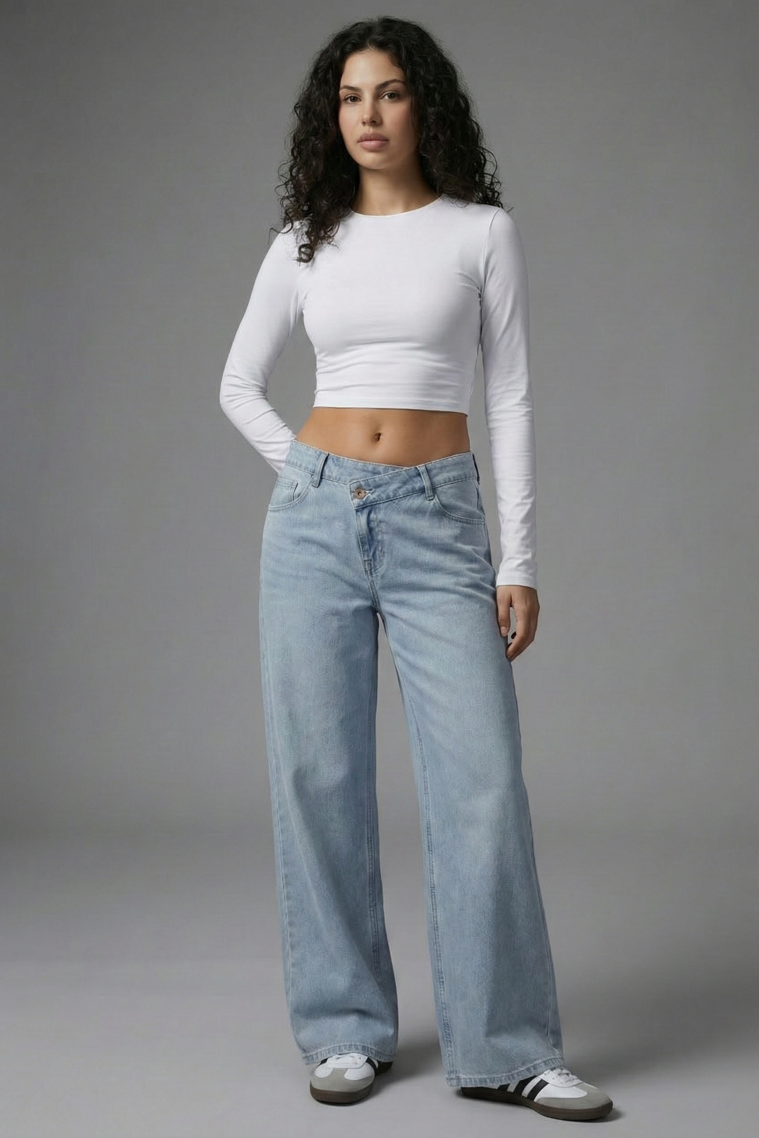 High-Rise Asymmetrical Wide-Leg Jeans