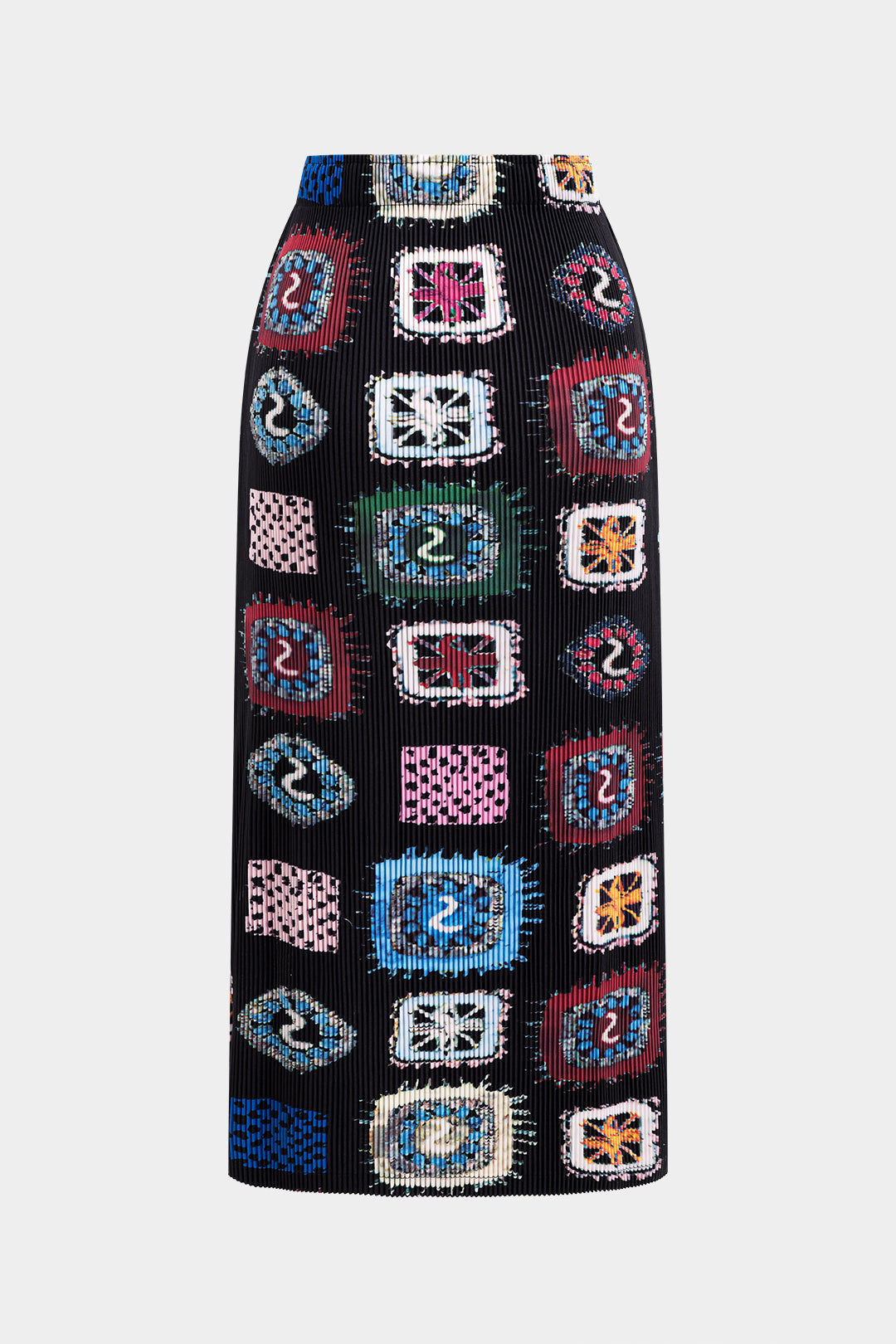 Abstract Print Ribbed Skirt 