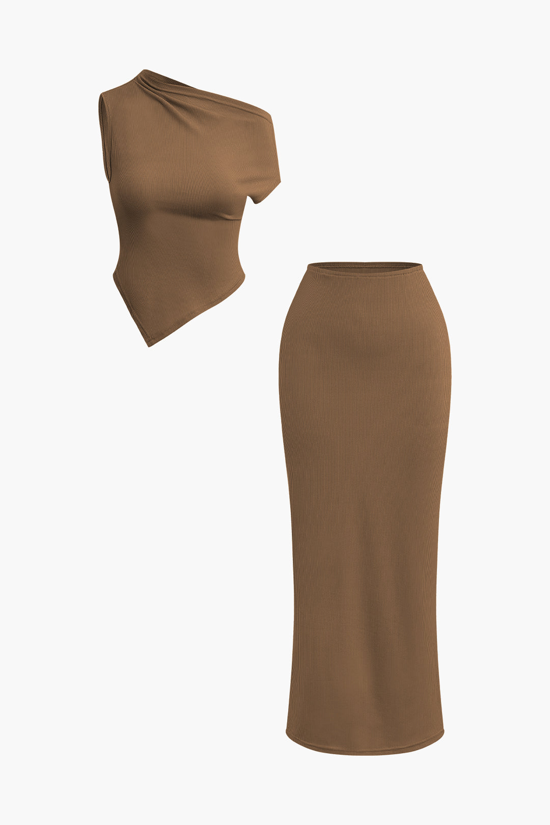 Asymmetric twist top and high-waisted maxi skirt set 