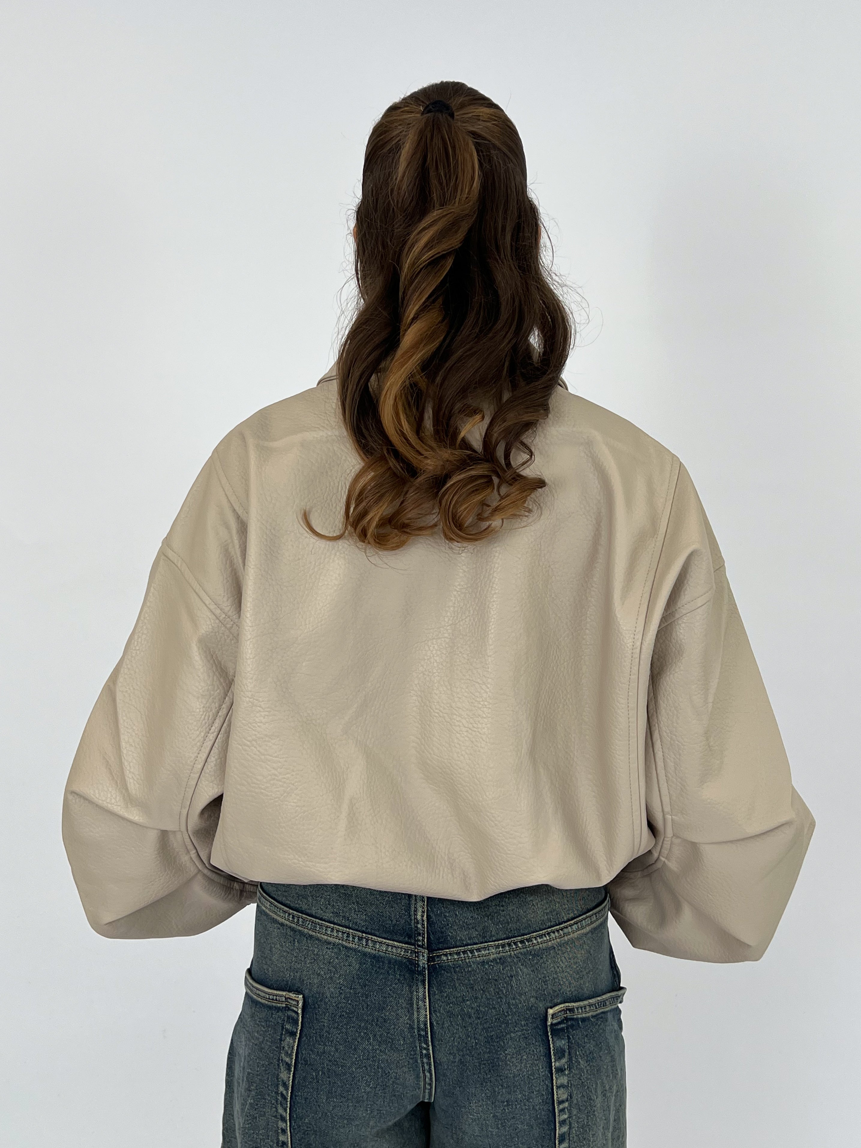 PUFFY LEATHER BOMBER BEIGE