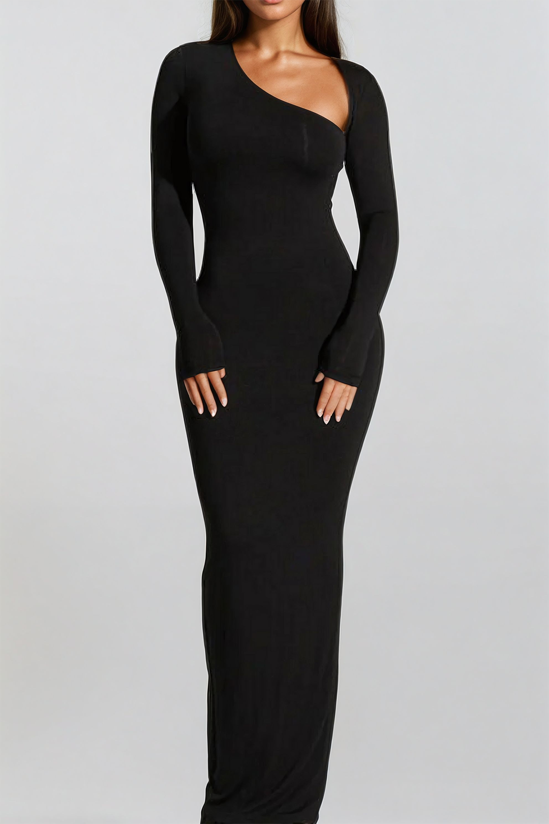Asymmetrical maxi dress with neck slit 