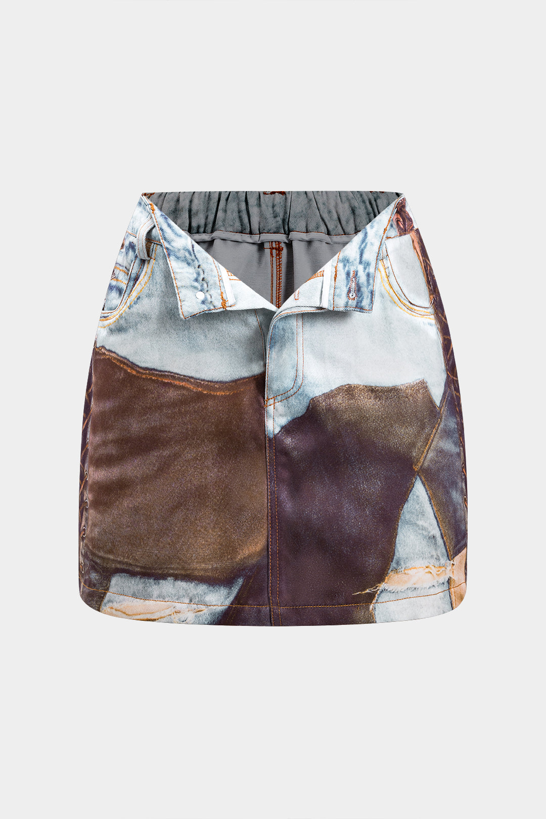 Abstract print ruffles button pocket skirt 