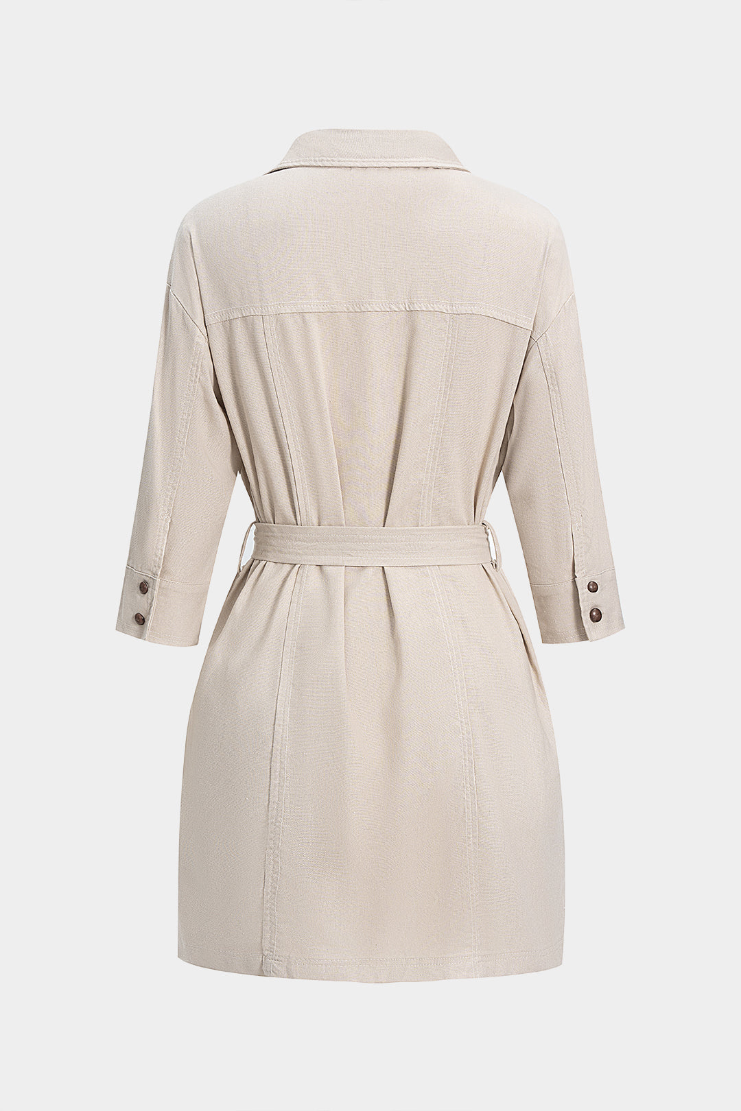 Belted Button Short-Sleeve Mini Dress 