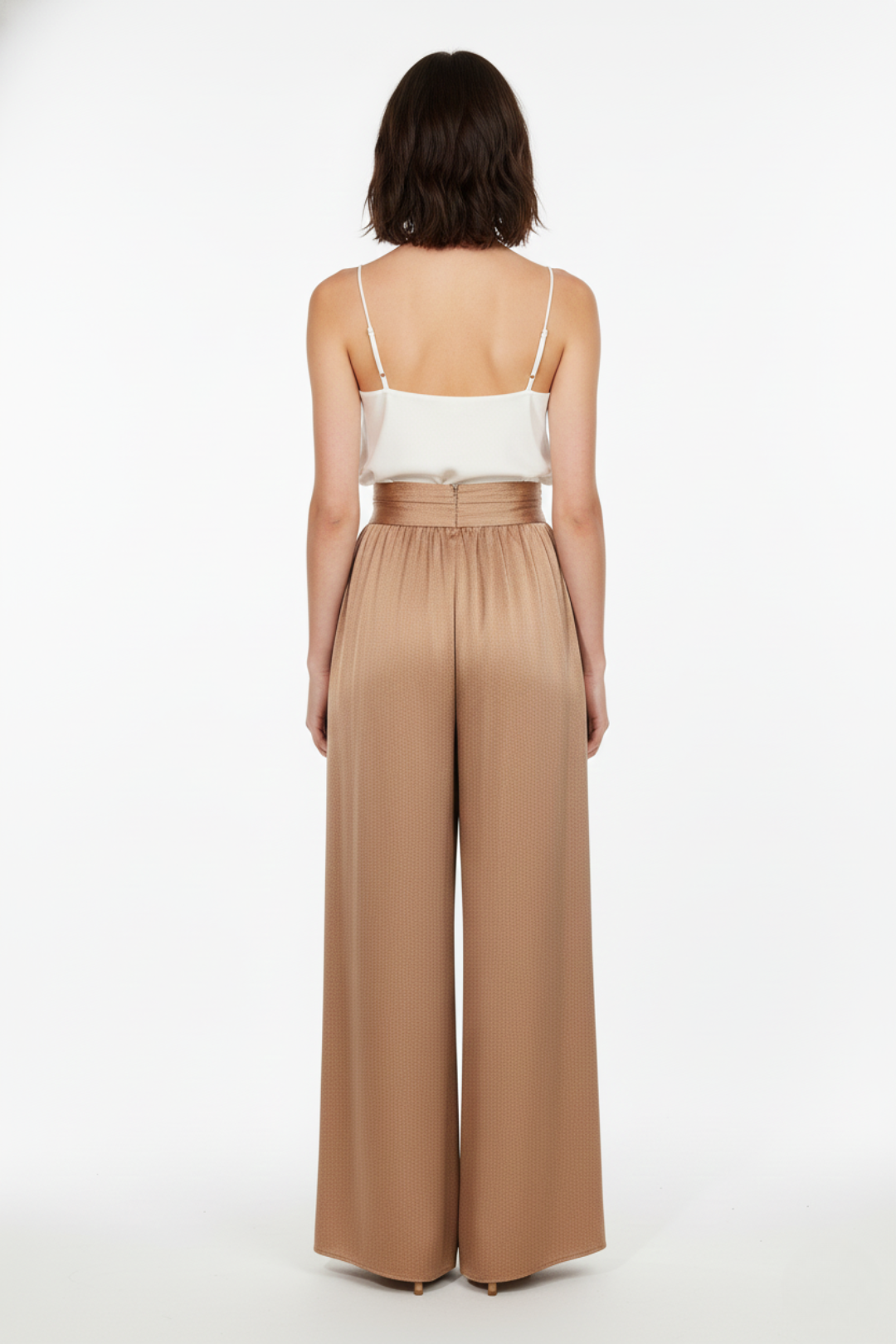 Basic heavy satin trousers with high waist and wide legs 