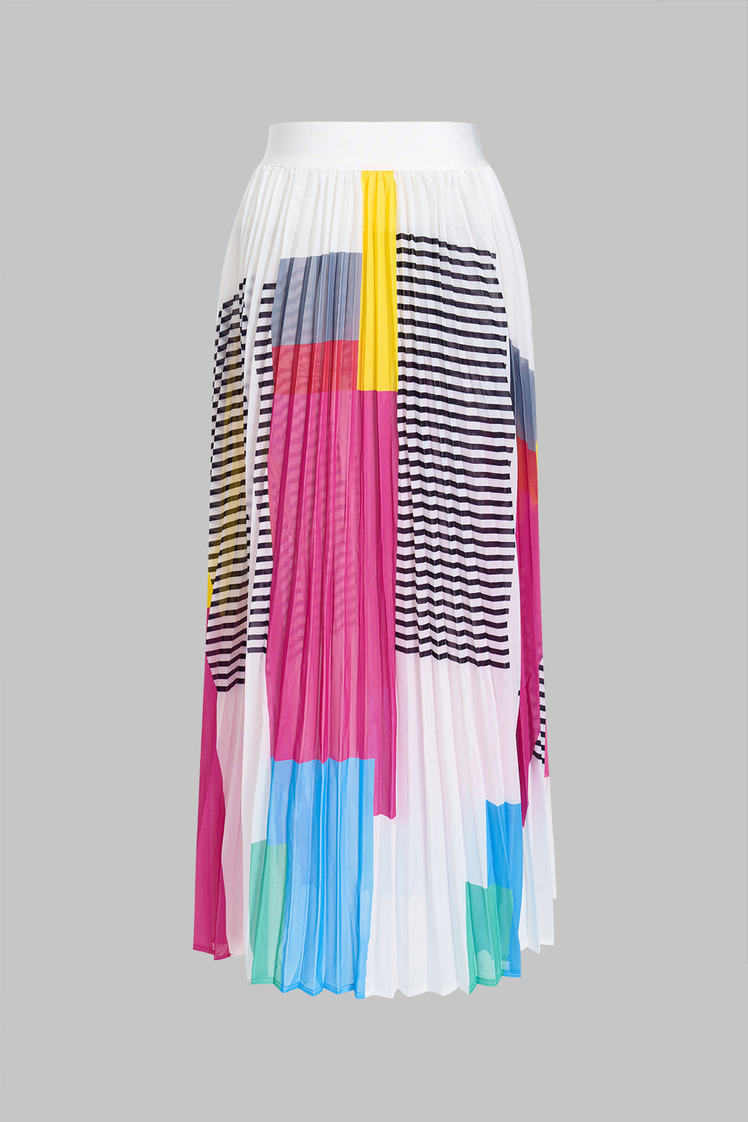 Summary Geometric Pattern Short Sleeve Top and Pleated Skirt Set 