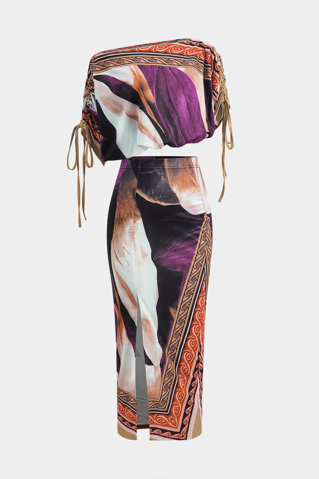 Summary Floral Print Long Sleeve Top and MIDI Skirt Set 