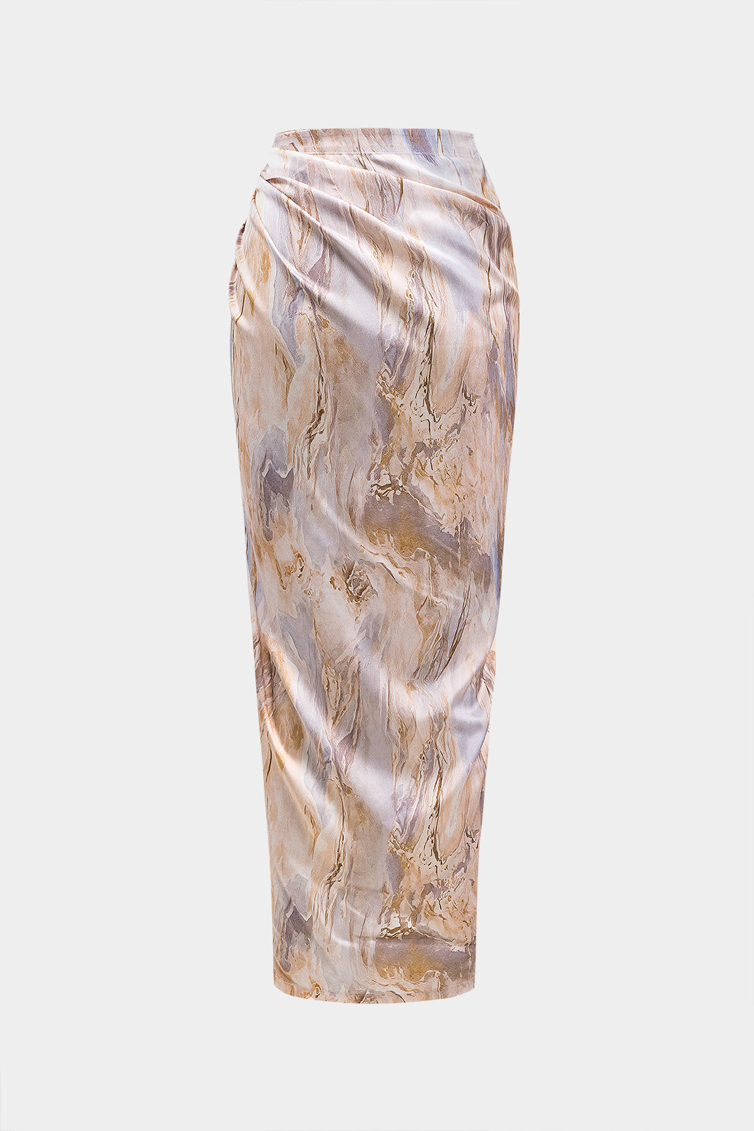 Abstract print pleated satin tie front skirt 