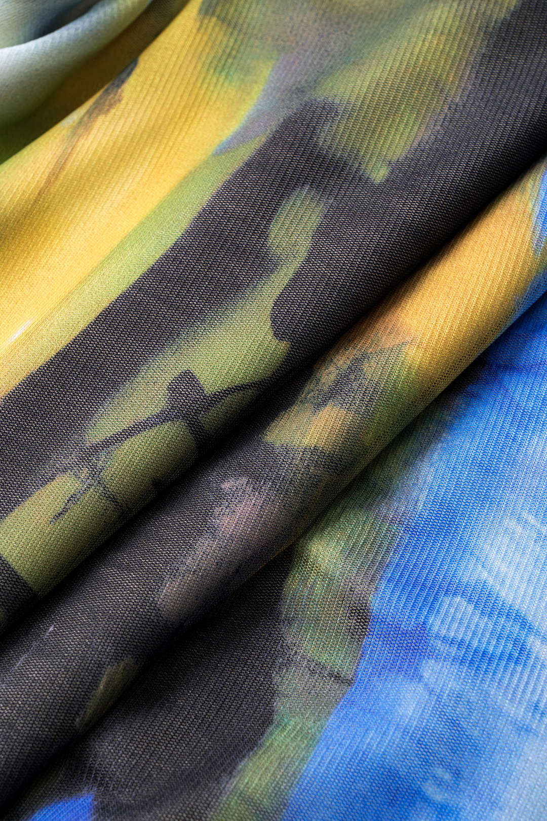 Abstract print mesh ruffled cut-out mini dress with long sleeves 