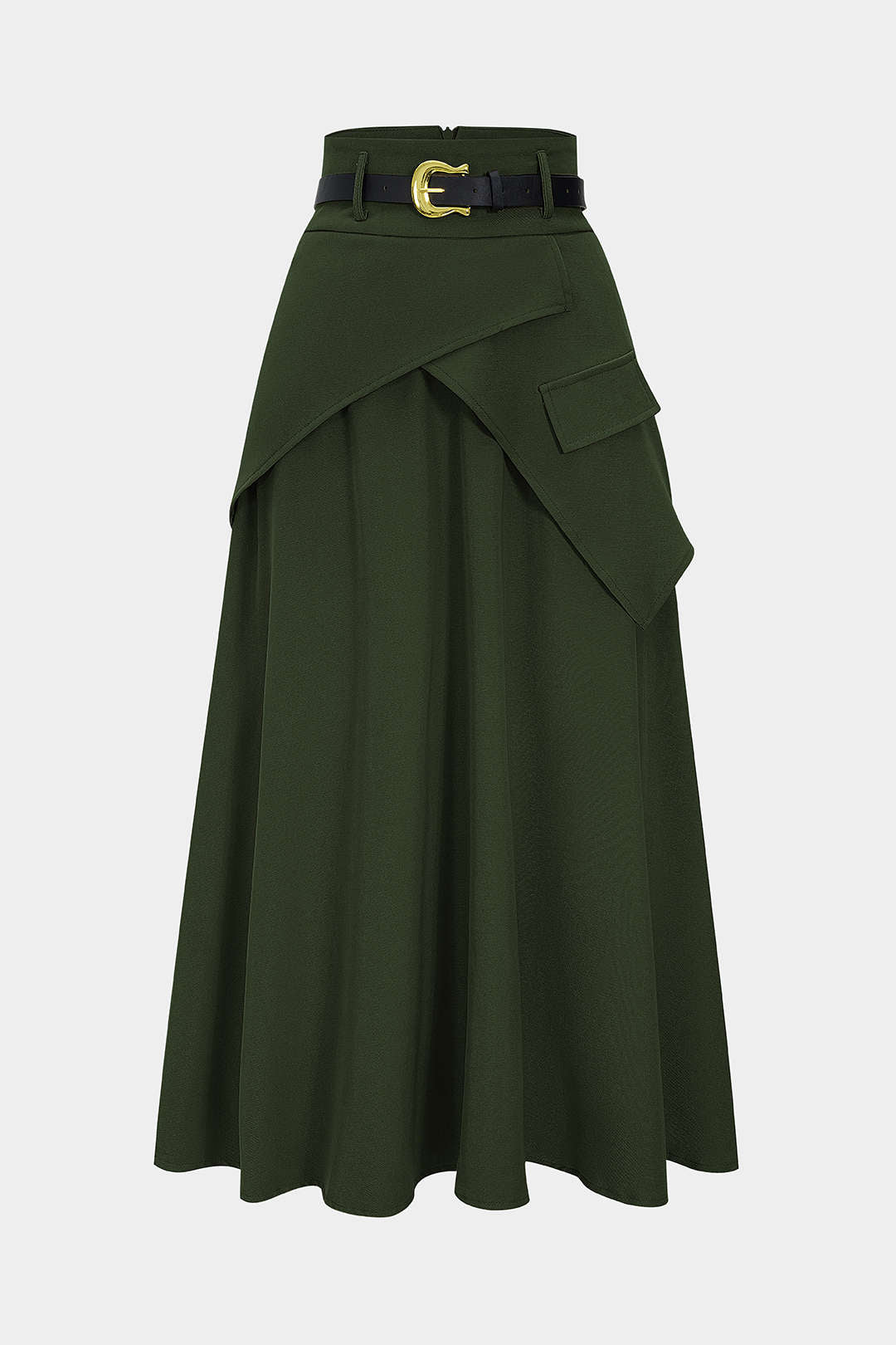 Belted Asymmetrical Ruched High Waist Skirt 