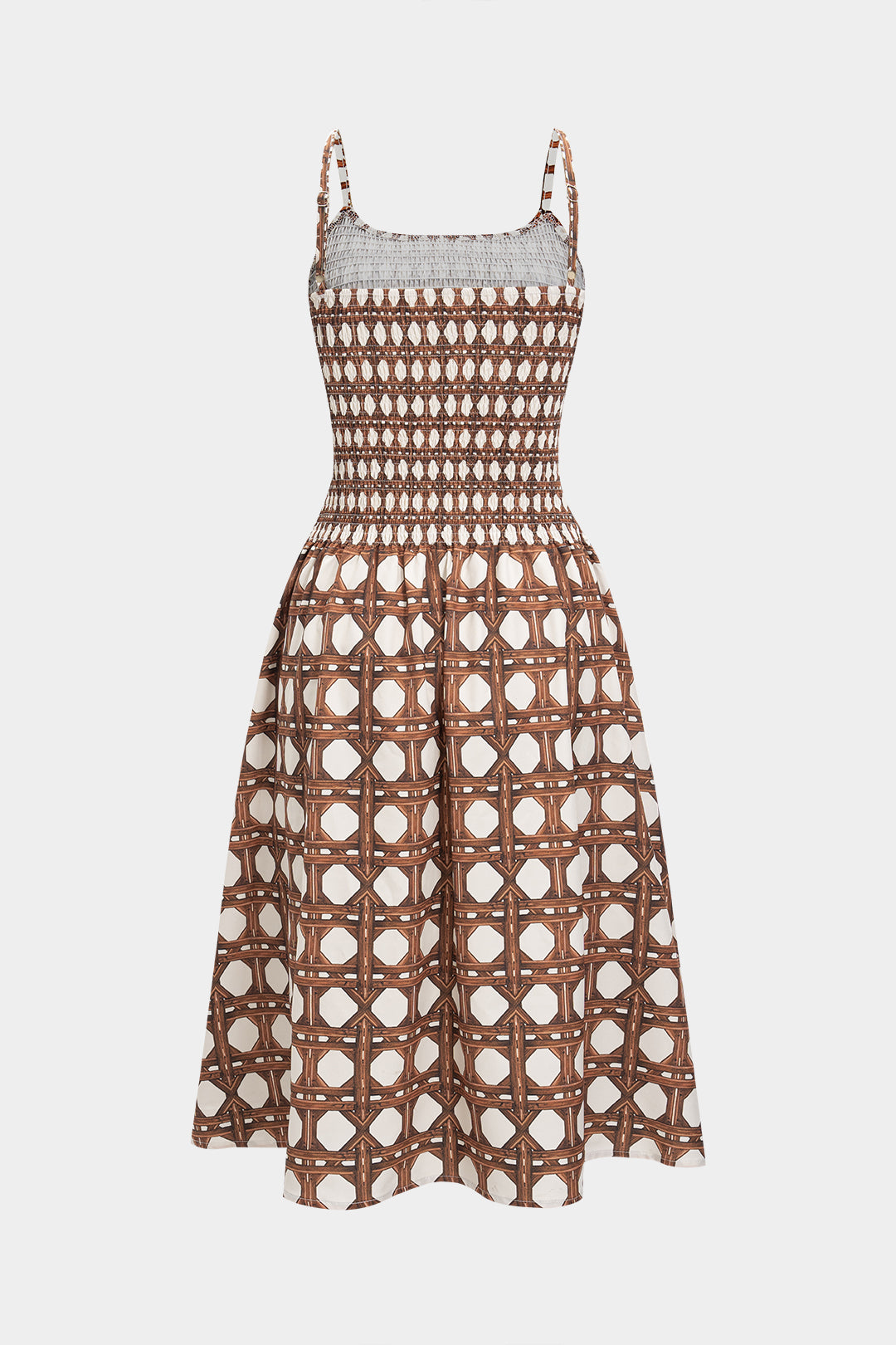 Abstract Geometric Print Slip Sleeveless Midi Dress 