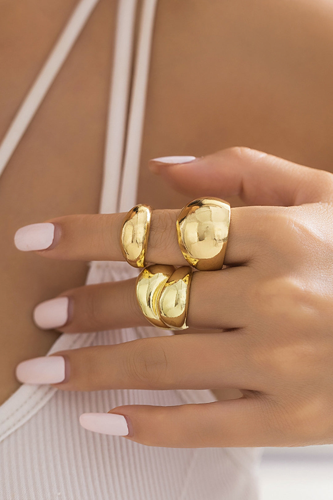 3pcs Geometric Curved Cuff Rings Set 