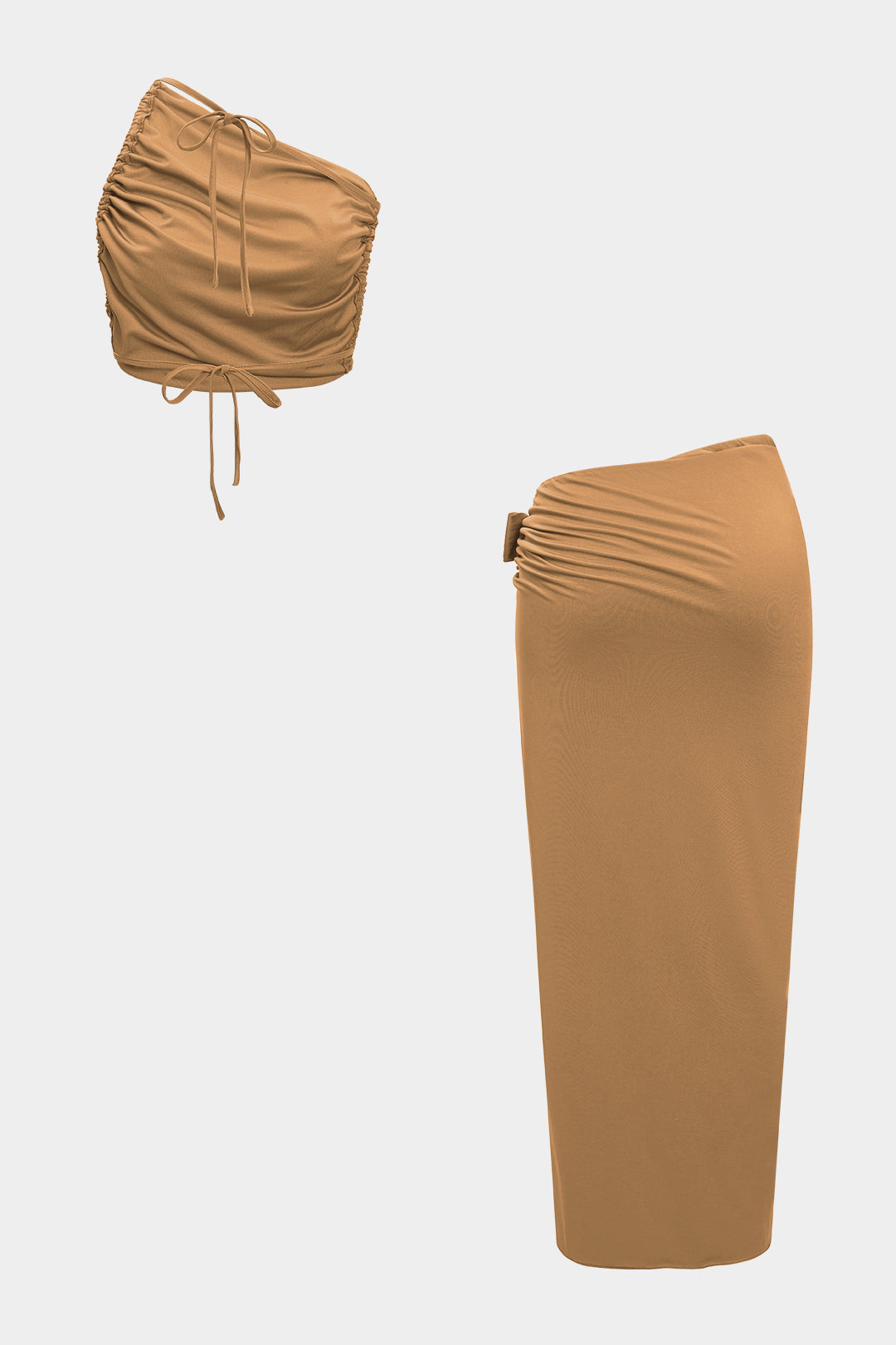 Asymmetric ruffle tank top and tie-up slit skirt set 