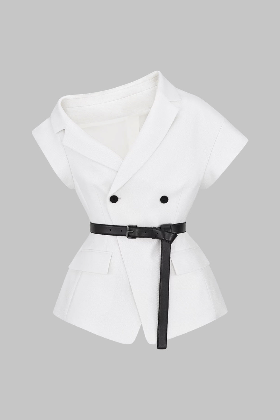 Asymmetrical Neck Belted Vest