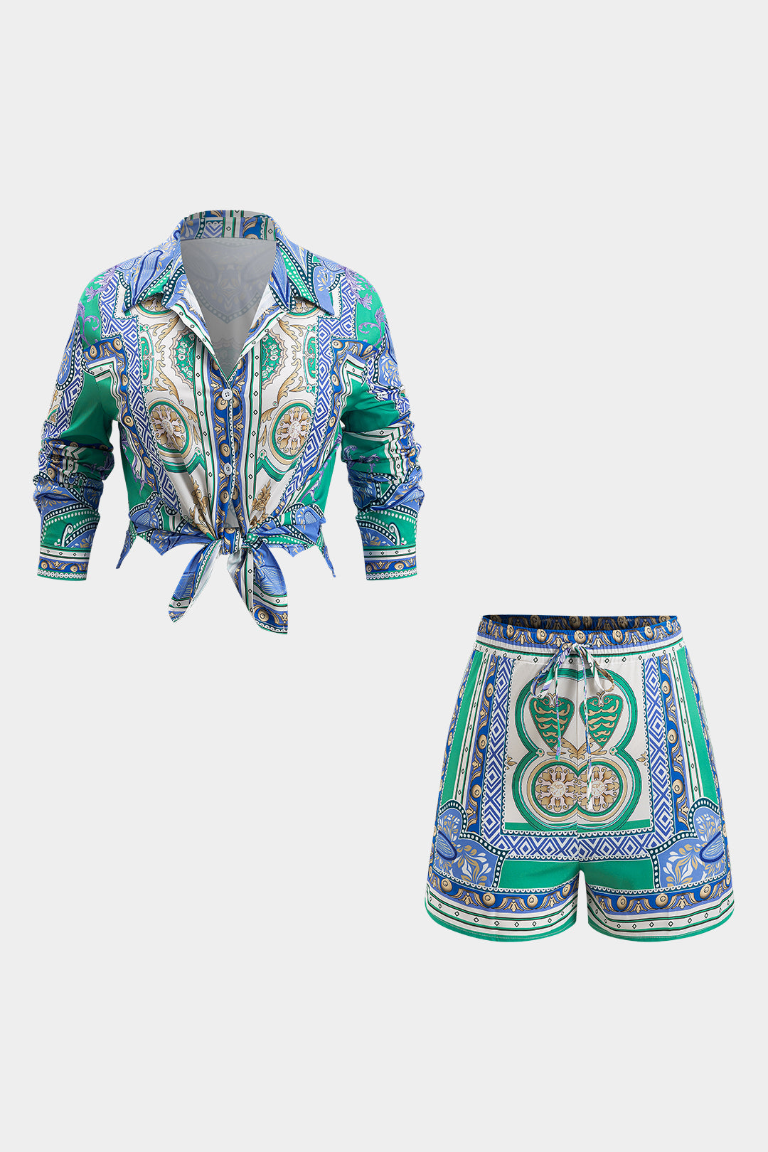 Bohemian print tie for shirt and shorts set 