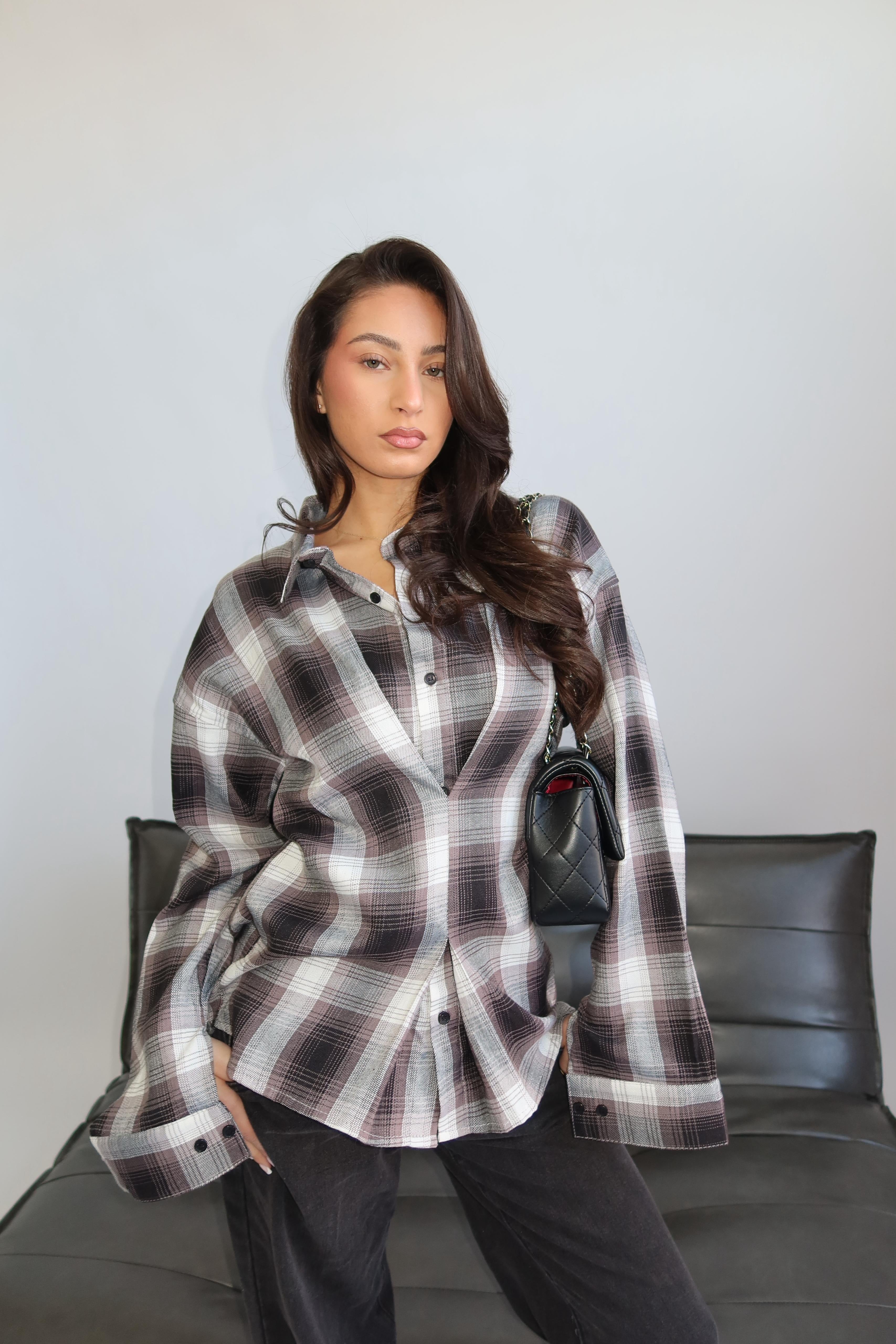 Women’s Brushed Plaid Button Shirt – Relaxed Luxe Layering Essential