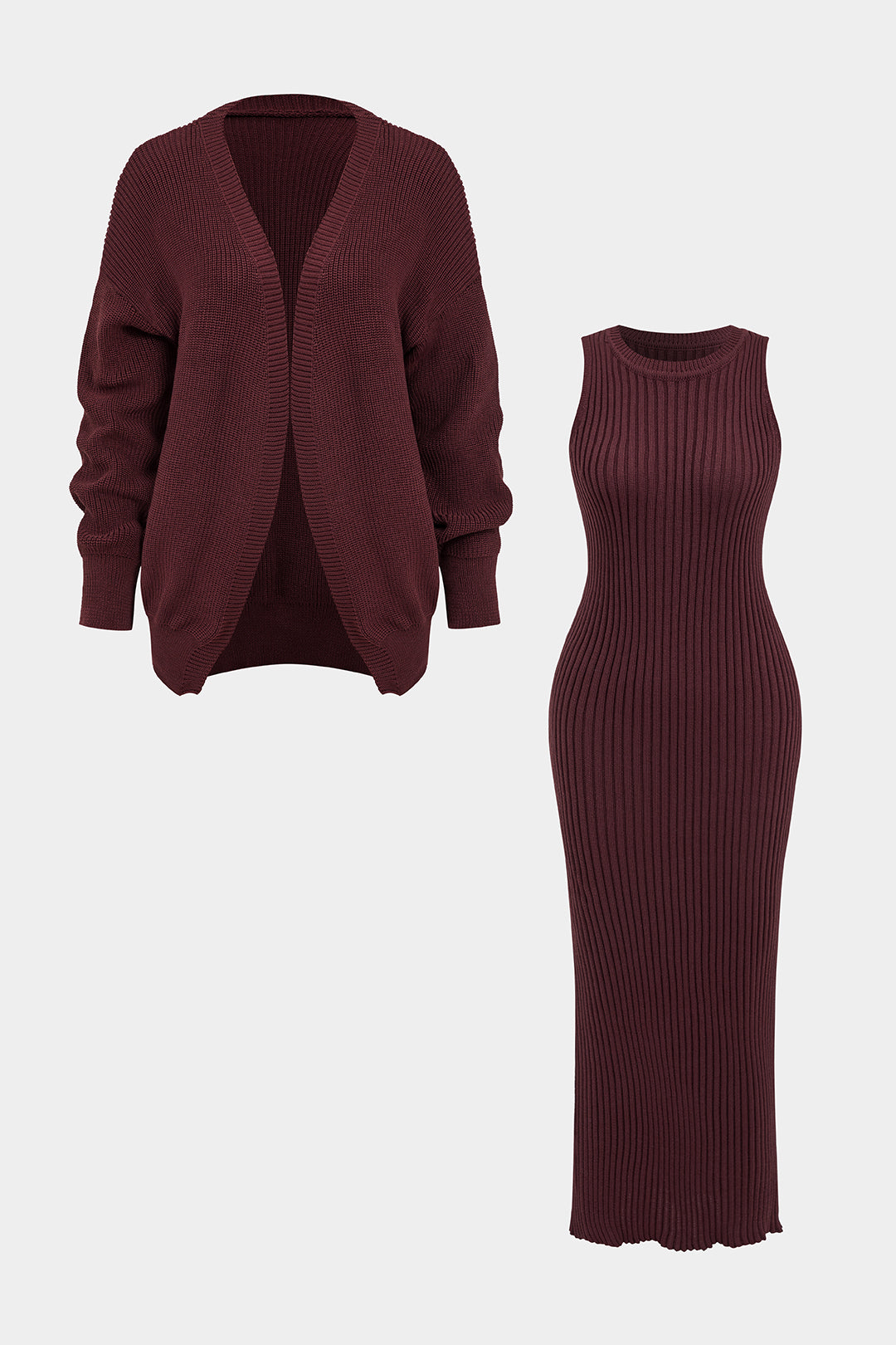 Ribbed knitwear and cardigan set 