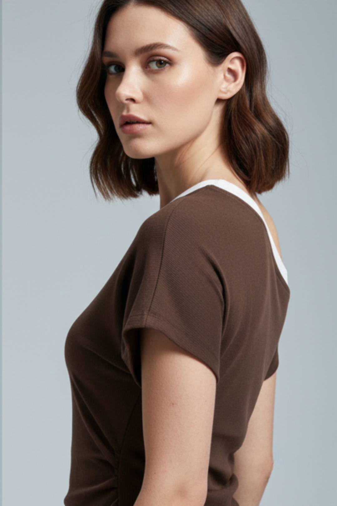 Asymmetrical Ruched Short-Sleeve Top And Shirred Waistband Pants Set 