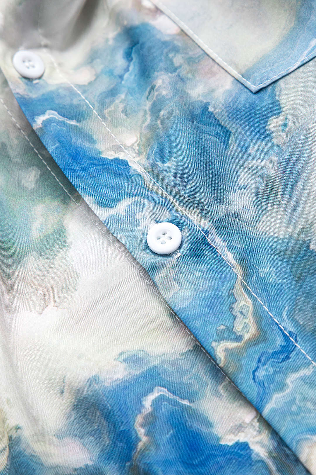 Abstract Print Satin Pocket Long-Sleeve Shirt 