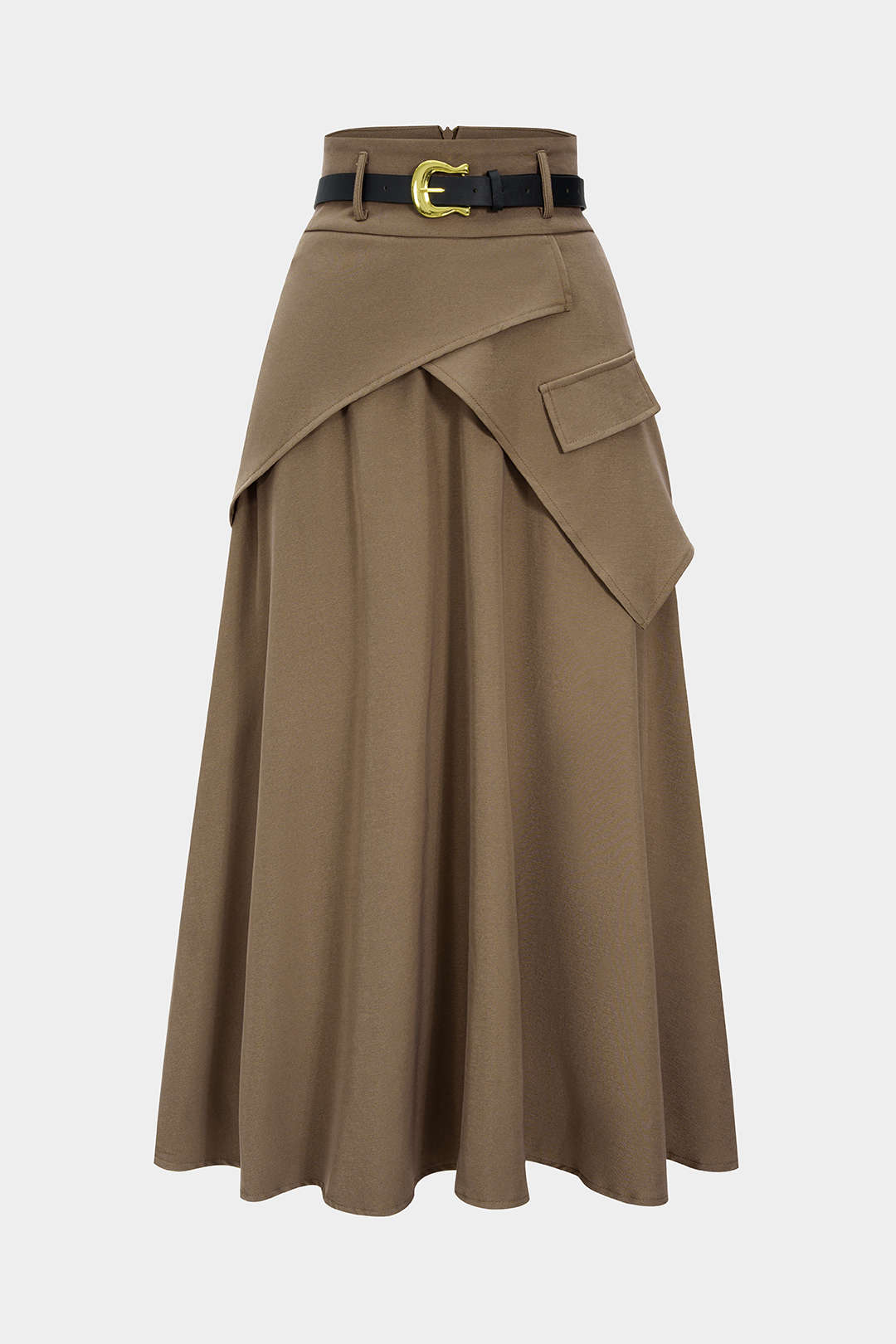 Belted Asymmetrical Ruched High Waist Skirt 