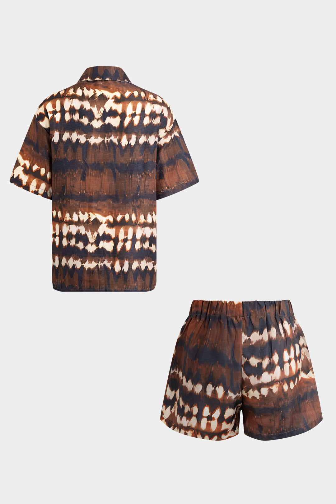 Abstract Tie Dye Print Button Short-Sleeve Shirt And Drawstring Shorts Set