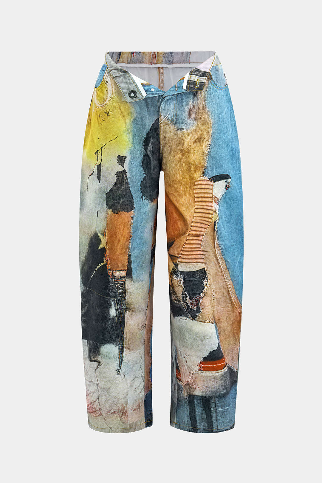 Abstract print button Wide leg pants