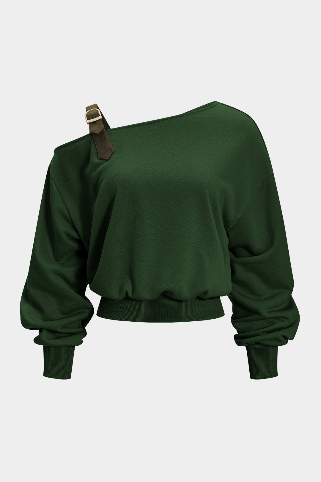 Asymmetrical Neck Ruched Long-Sleeve Top 