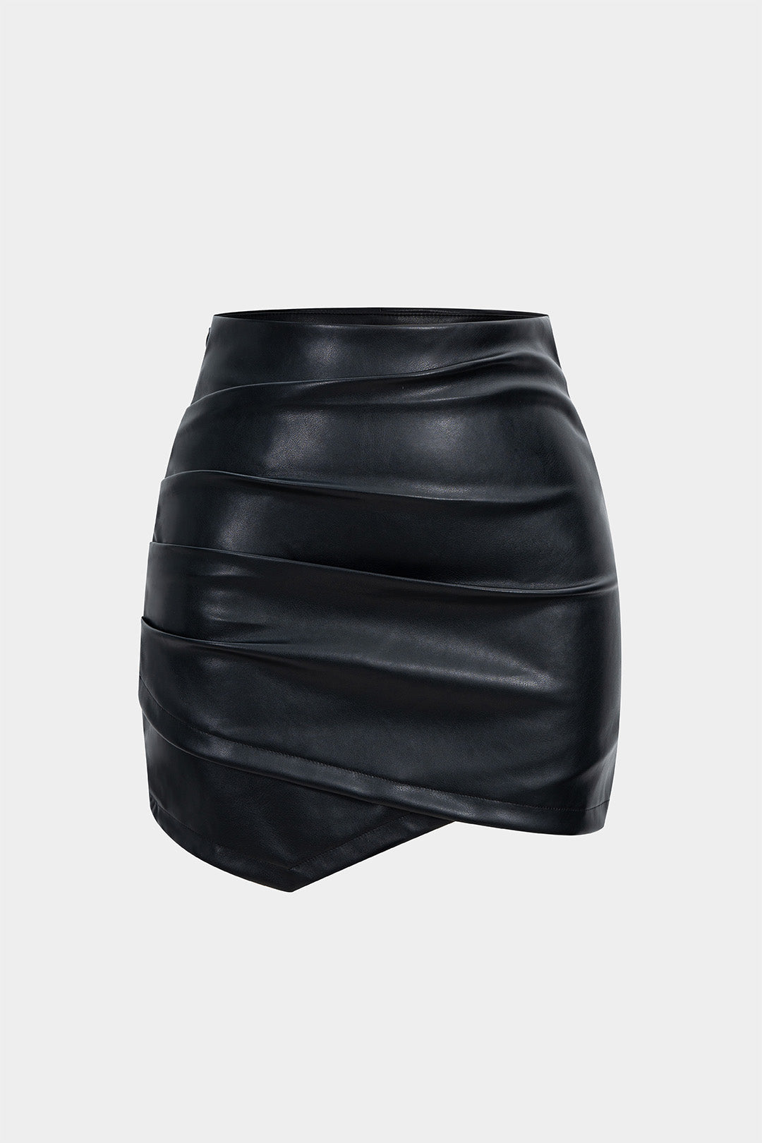 Asymmetric mini skirt in faux leather with ruffles 