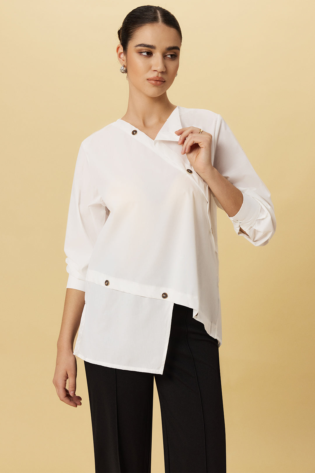 Asymmetrical Button Long-Sleeve Shirt 