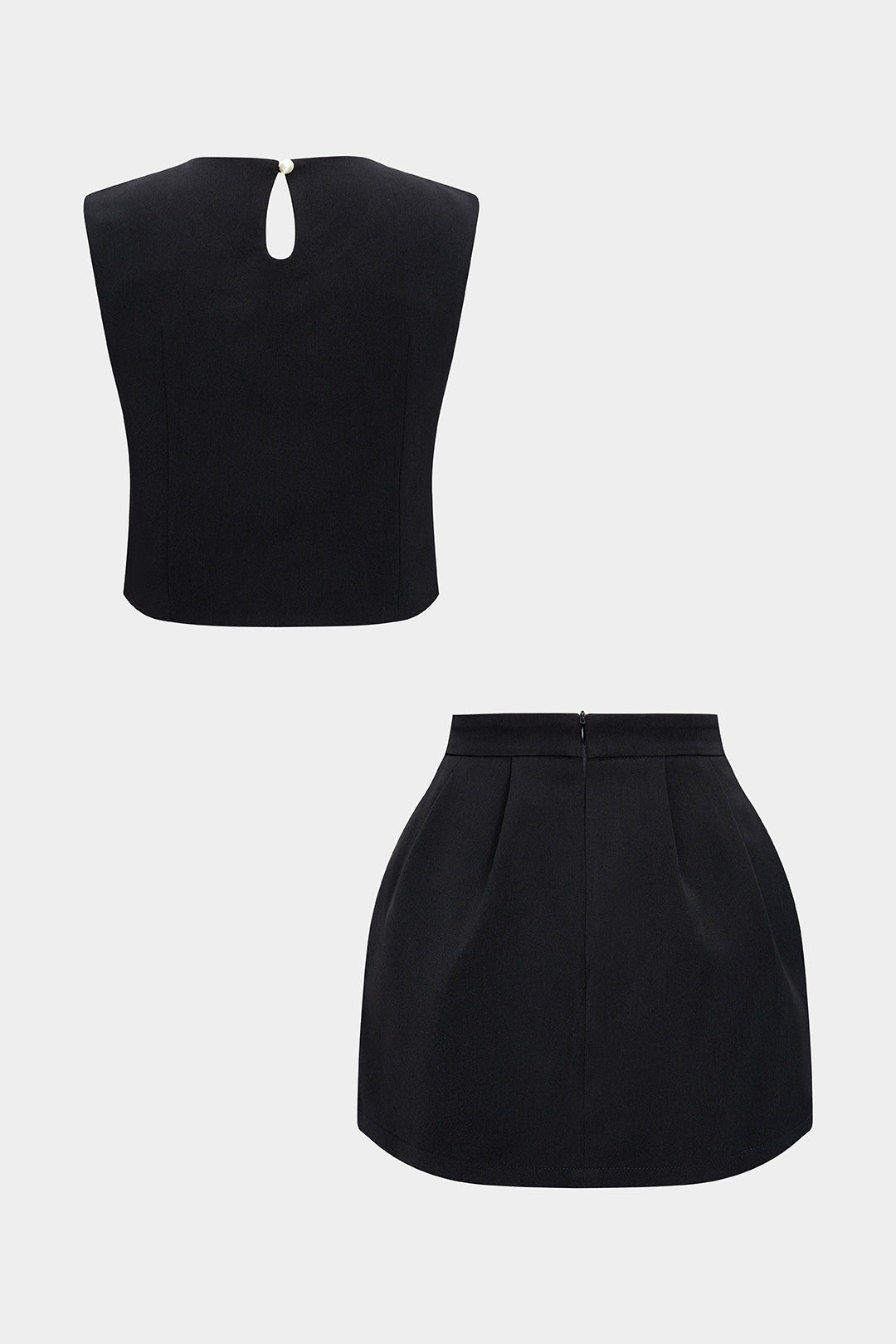 Beaded Tank Top And Ruched Zipper Skirt Set 