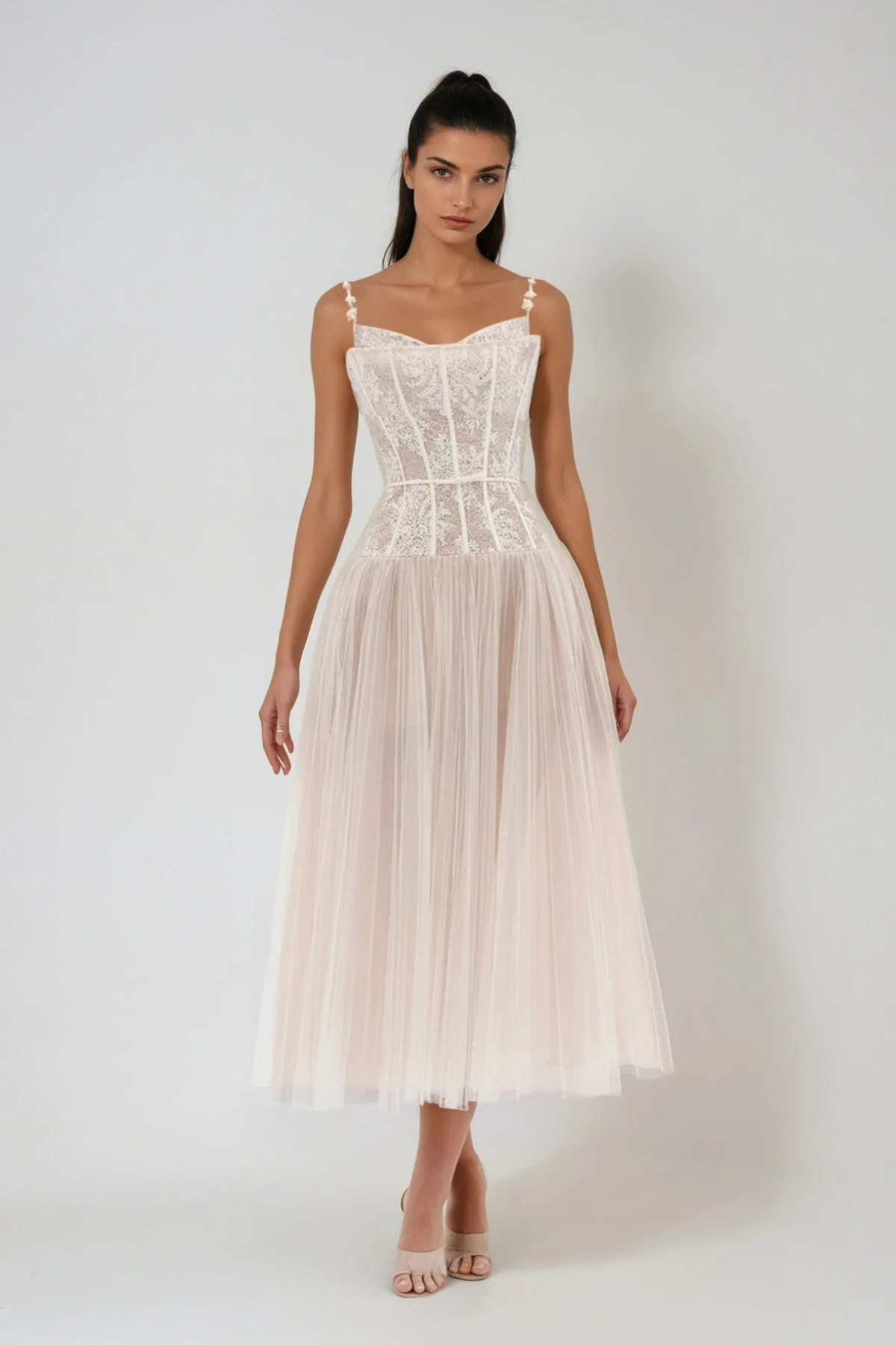 Dash Corset Mesh Ruch Maxi Dress