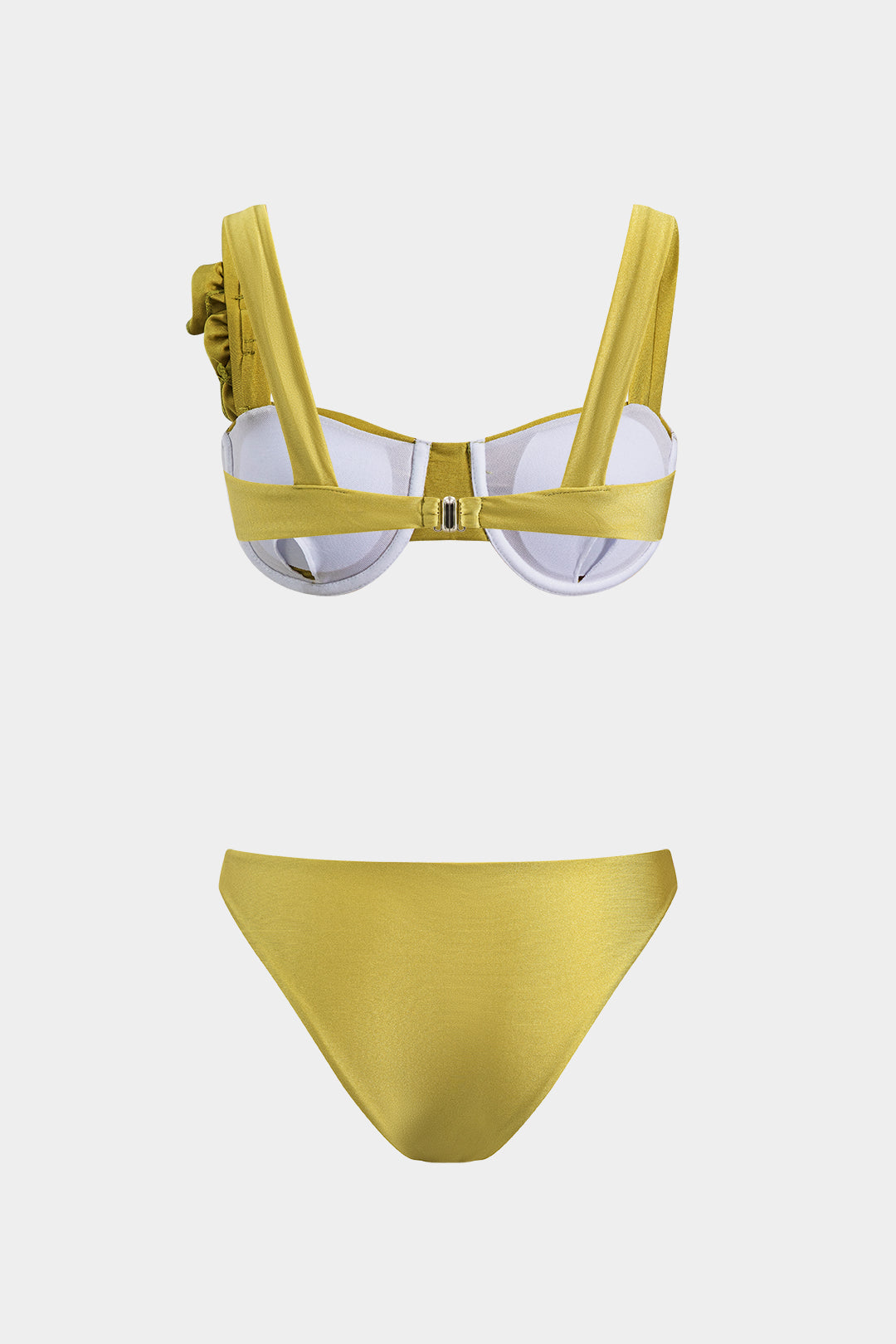 3D Flower Ruched Slip Bikini and Fringe Drawstrings Cover Up Three-Piece Set 