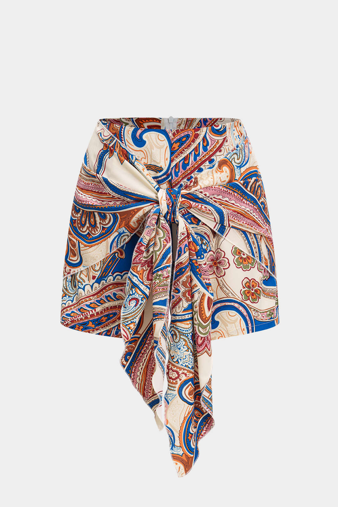 Bohemian Printed Knotted Tie with High Waist Shorts 