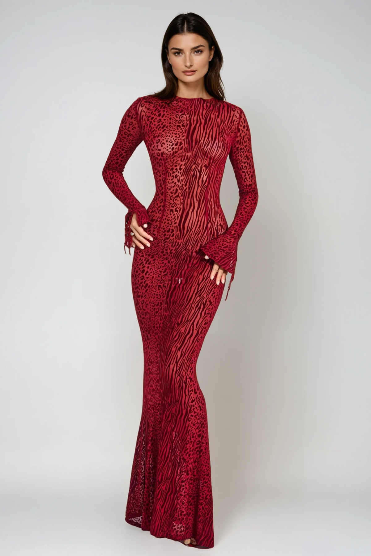 Ardelle Leopard Mesh Backless Maxi Dress