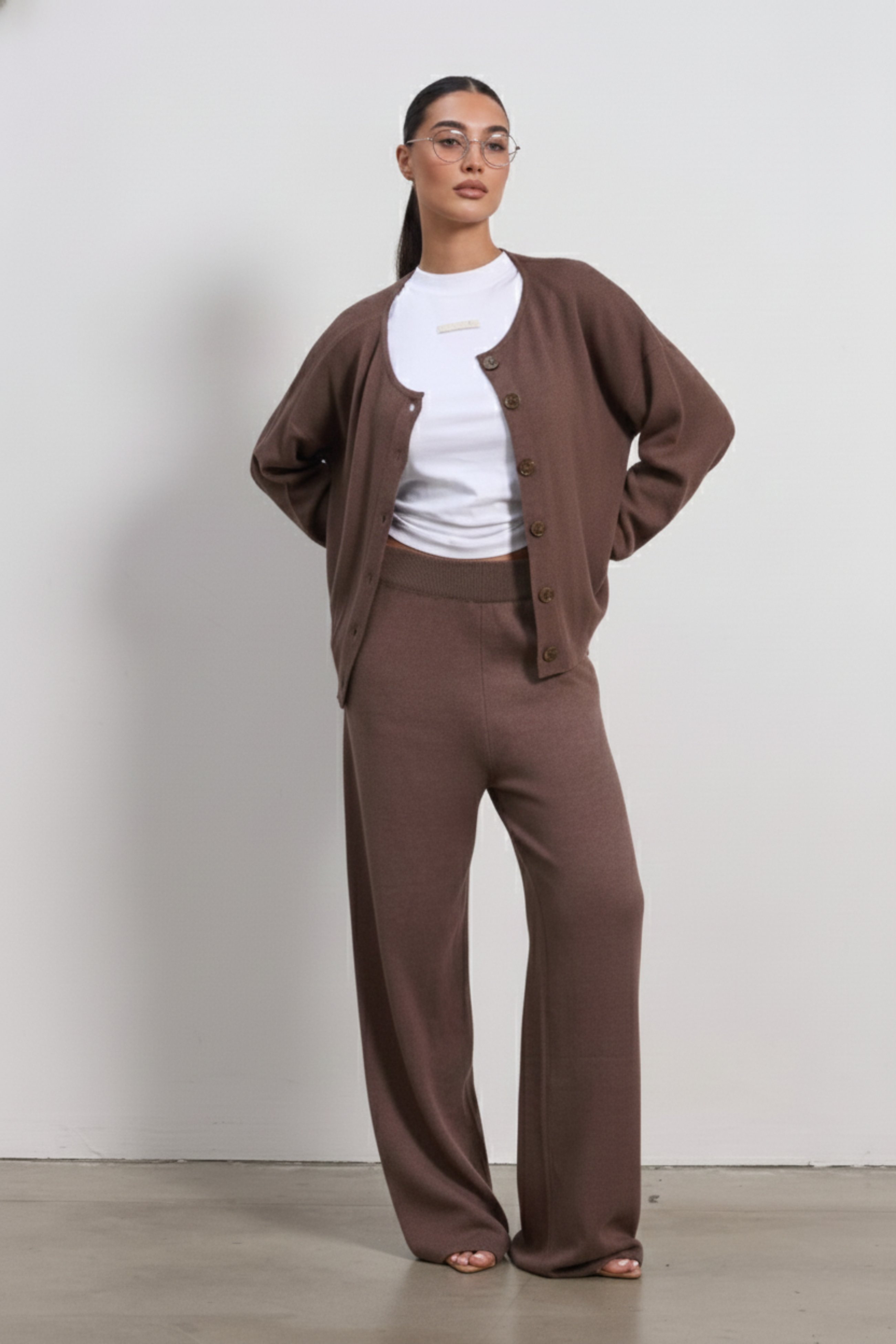 Aveline Sandy Cozy Knit Button Cardigan | BROWN 1