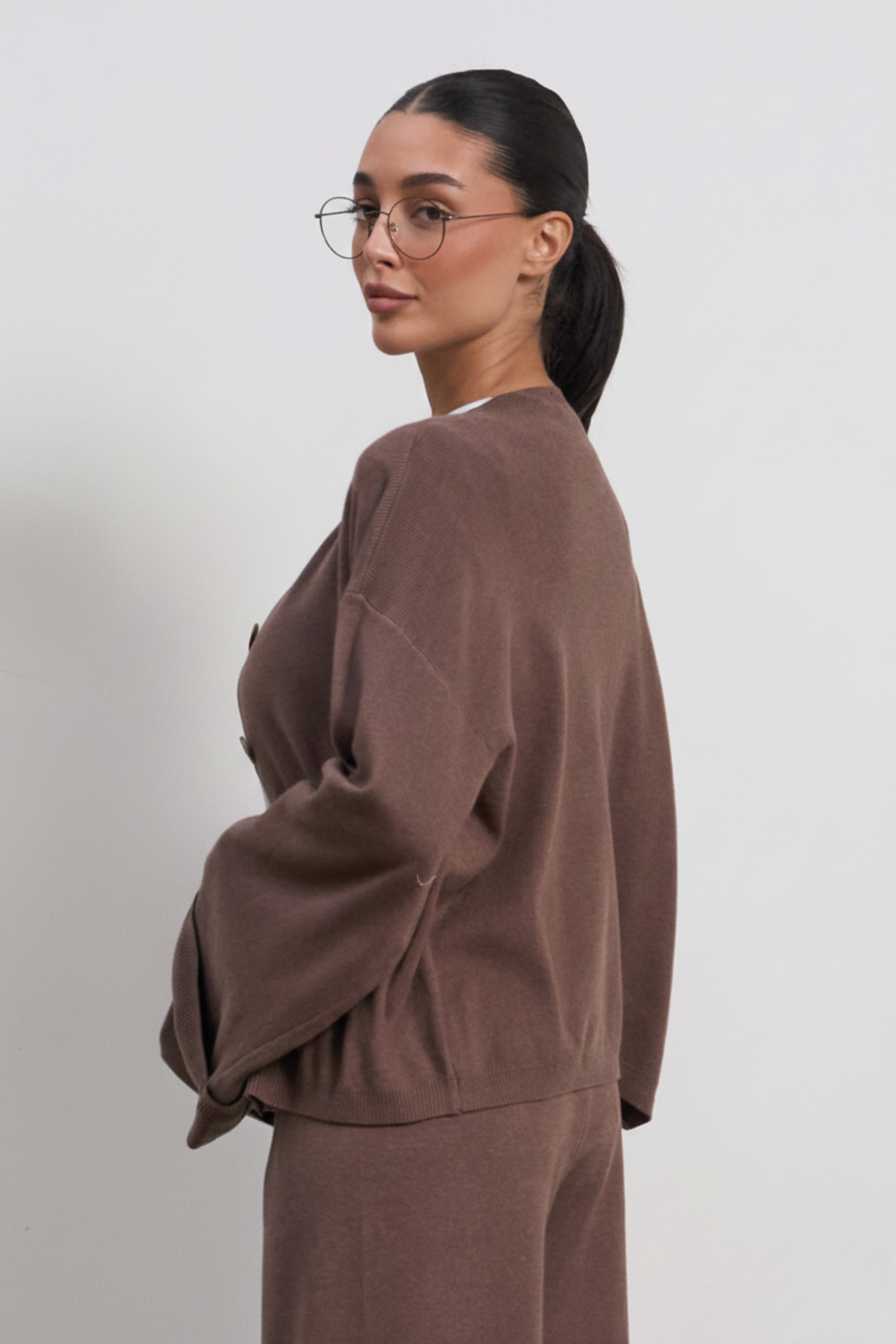 Aveline Sandy Cozy Knit Button Cardigan | BROWN 2