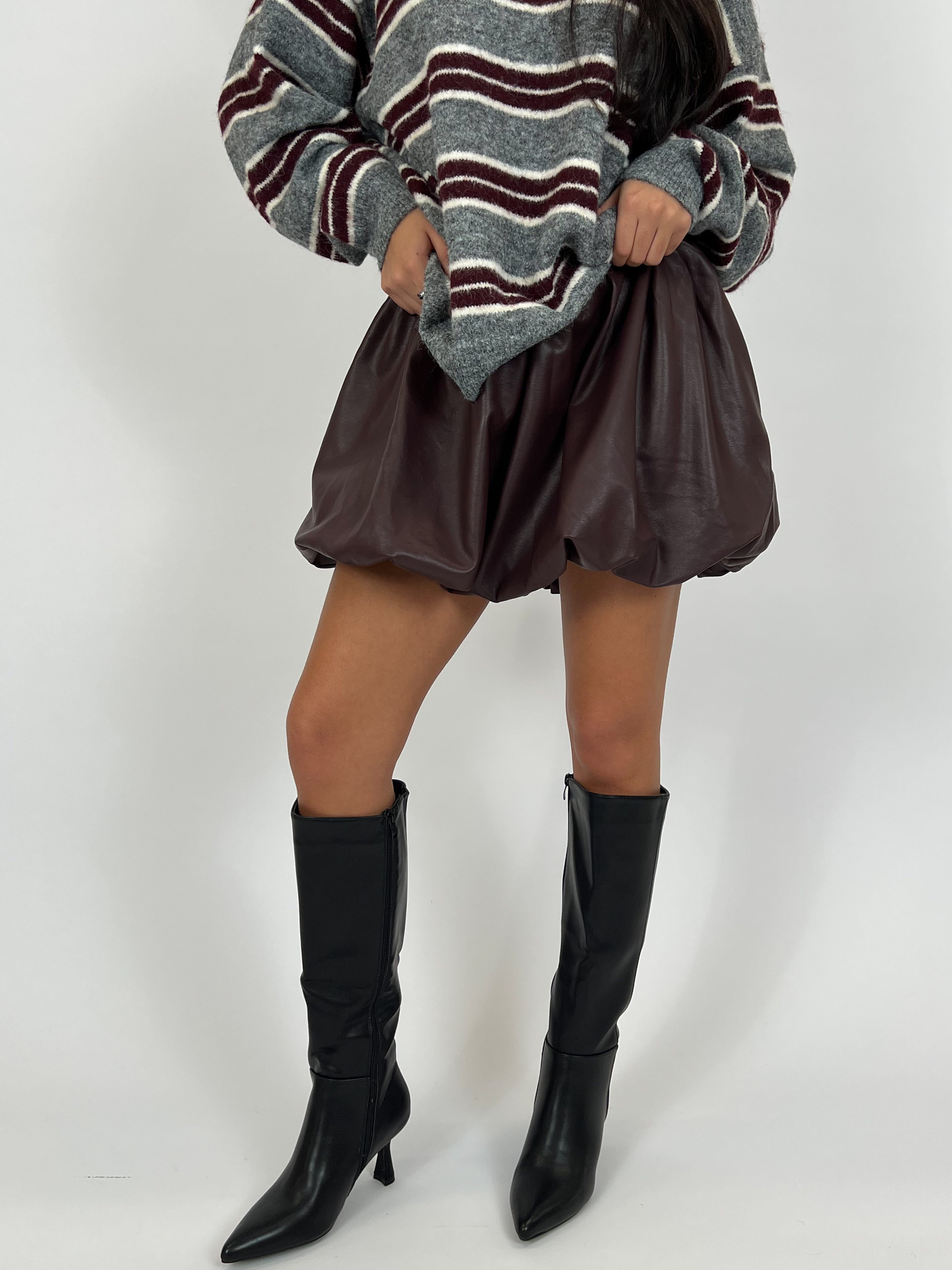 Leather Puffer Skirt Chocolate