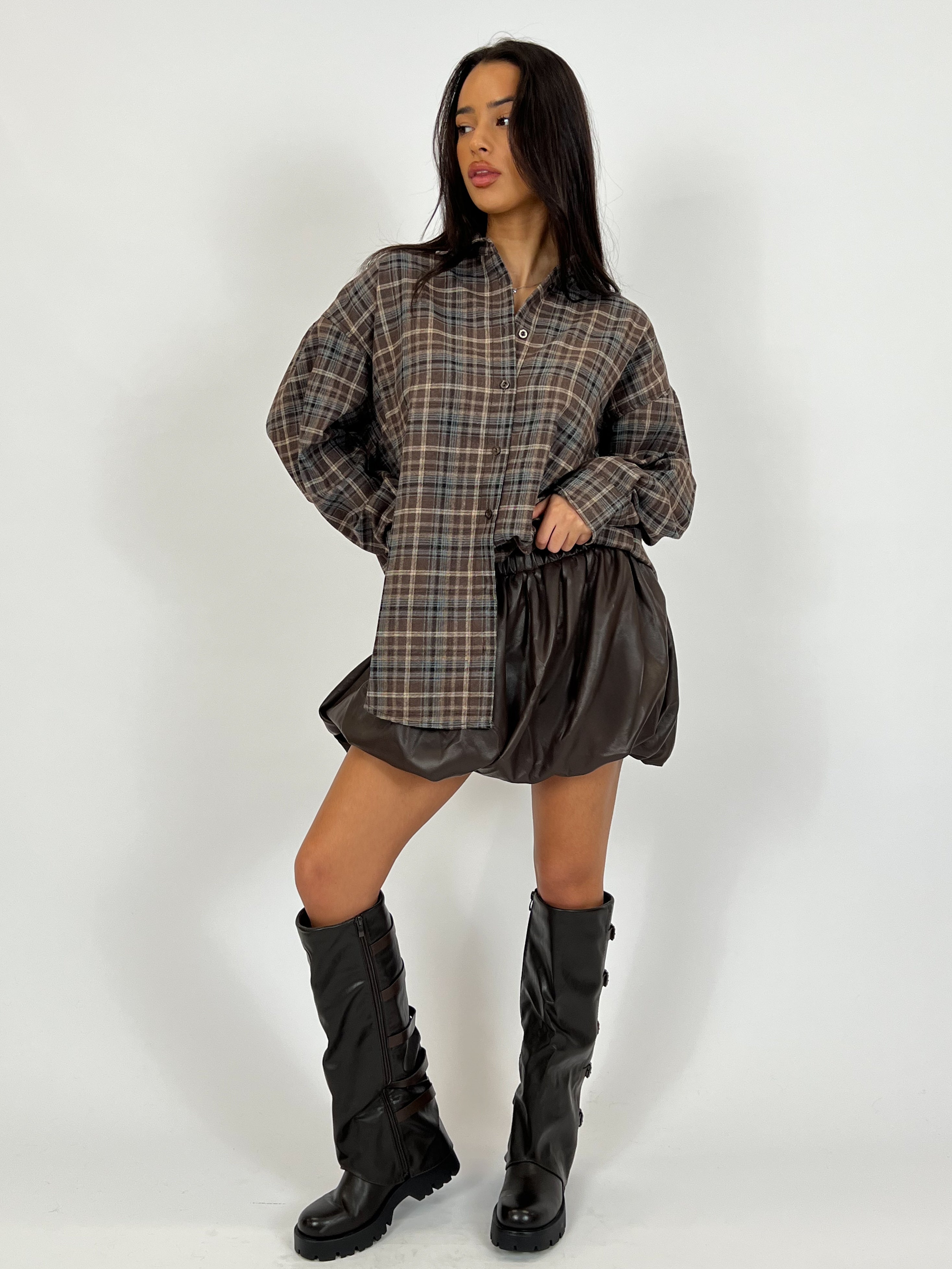 Leather Puffer Skirt Chocolate