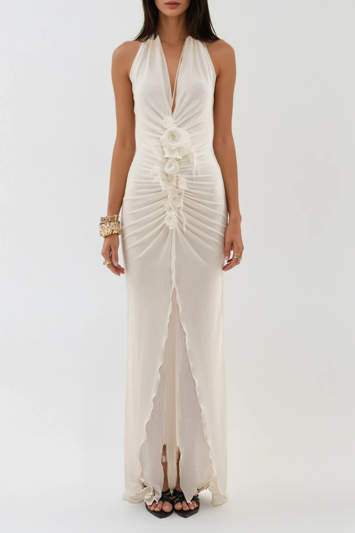 Batyah Halter Neck Flower Split Maxi Dress