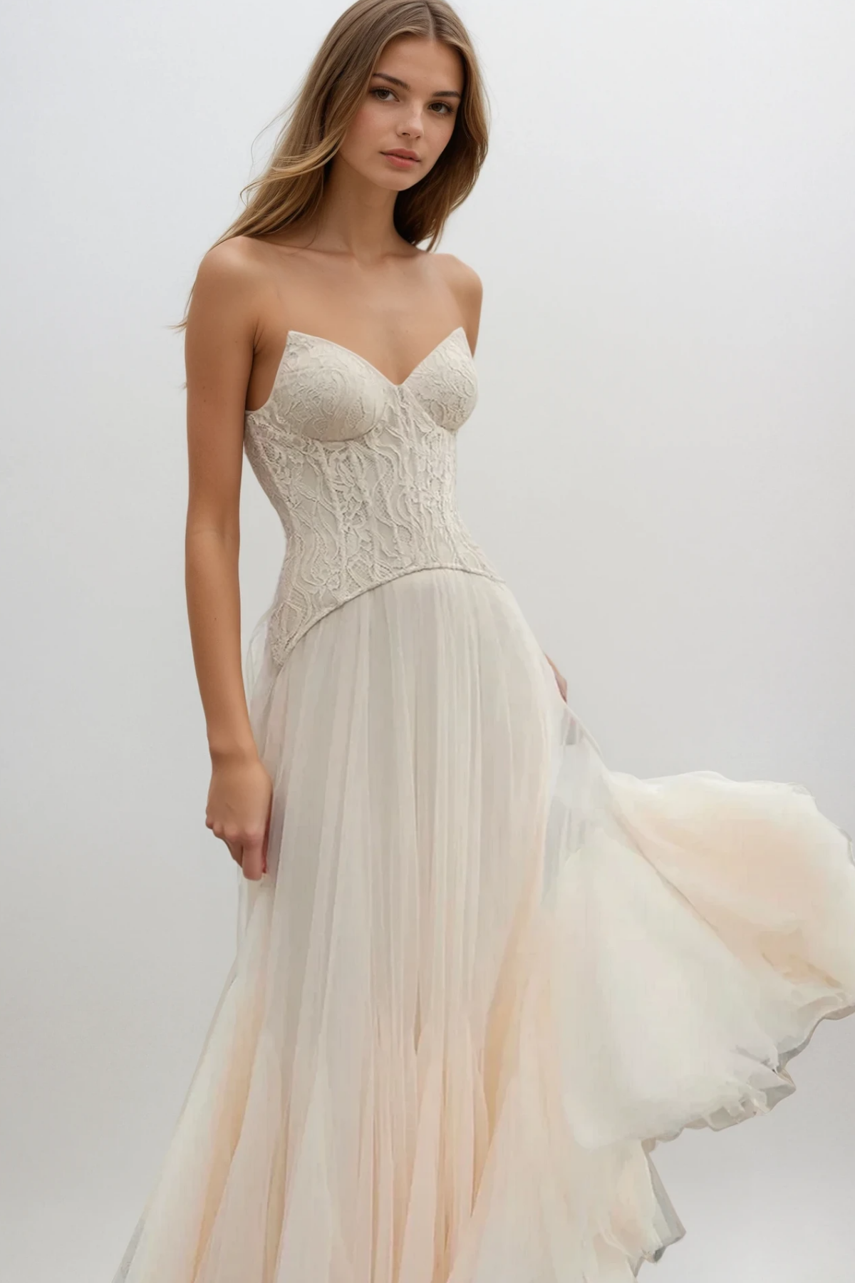 Beppe Lace Corset Tulle Dress In Cream