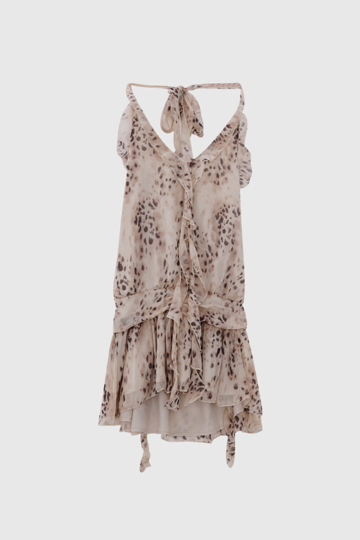 Beyza Leopard Halter Neck Ruffle Mini Dress