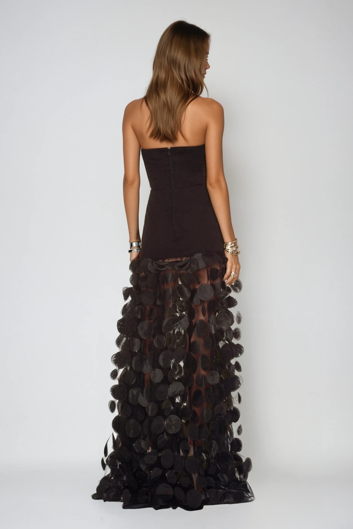 Boryana Dot Strapless Maxi Dress In Black