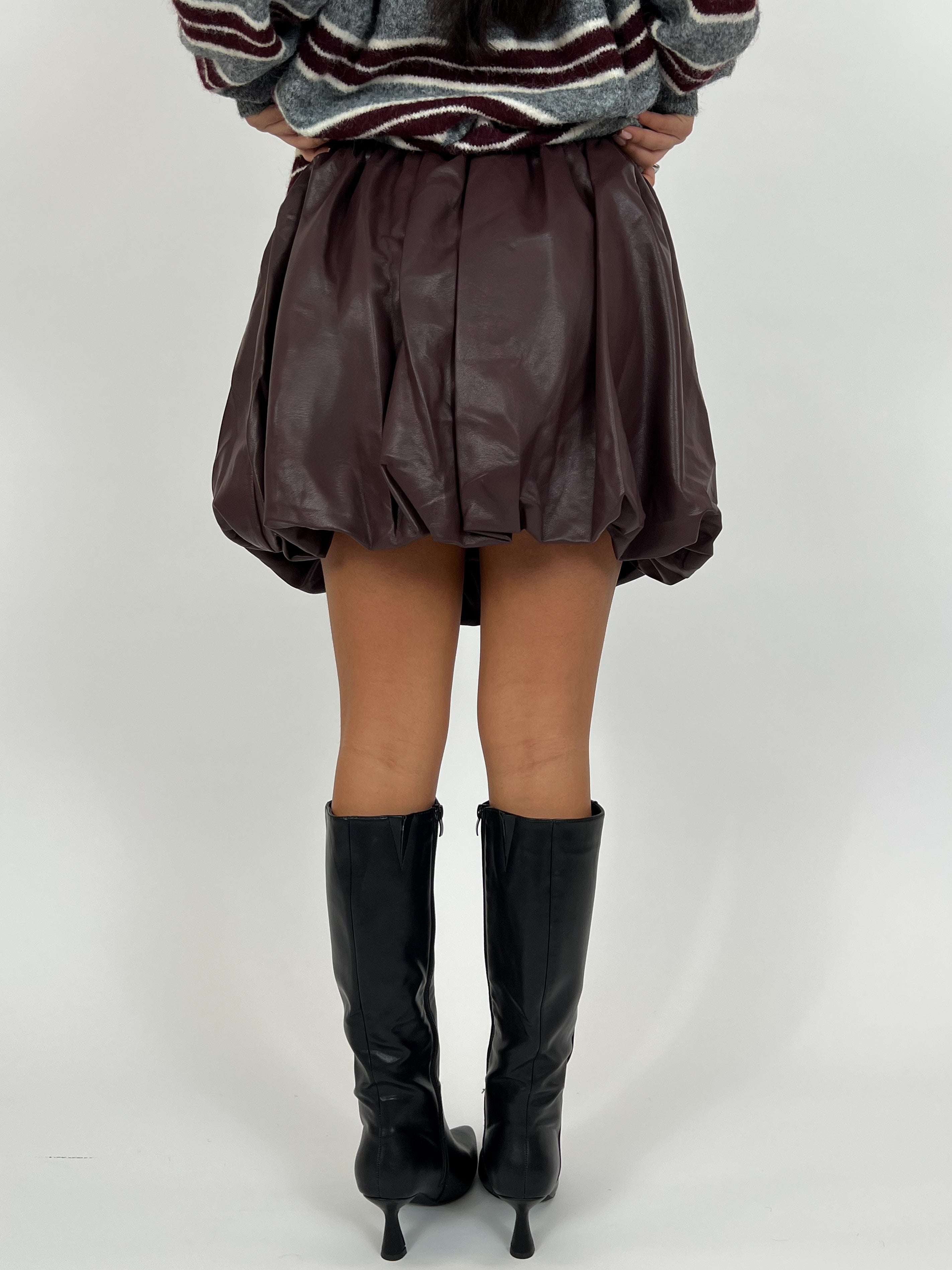 Leather Puffer Skirt Chocolate
