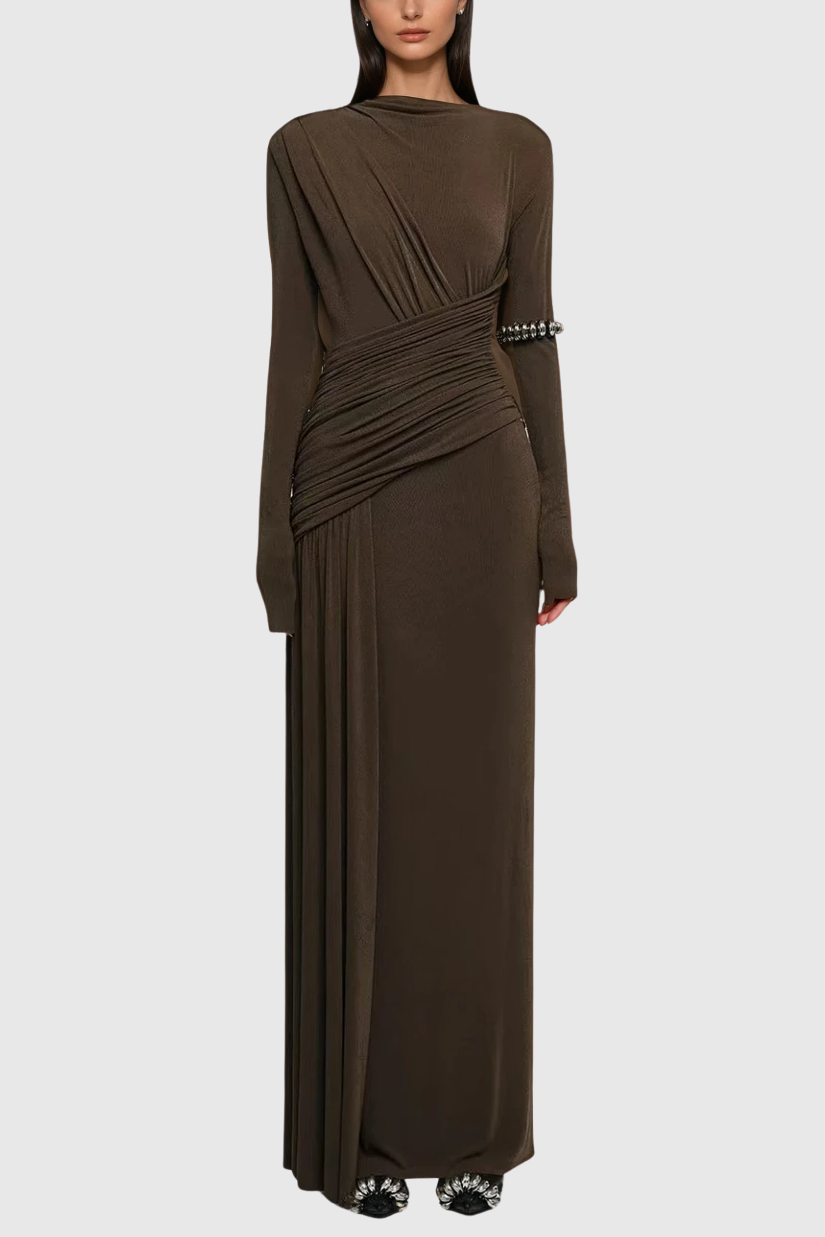 Cabdirashid Ruch Asymmetric Maxi Dress In Brown