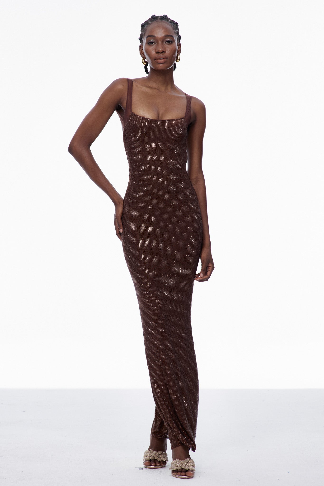 Caomh Sequin Backless Maxi Dress In Brown