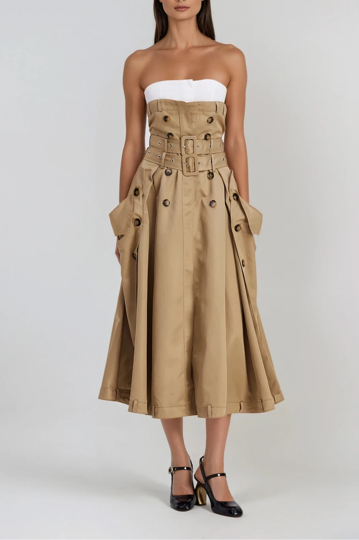 Strapless Buckle Maxi Dress – Elegant Floor-Length Evening Dress