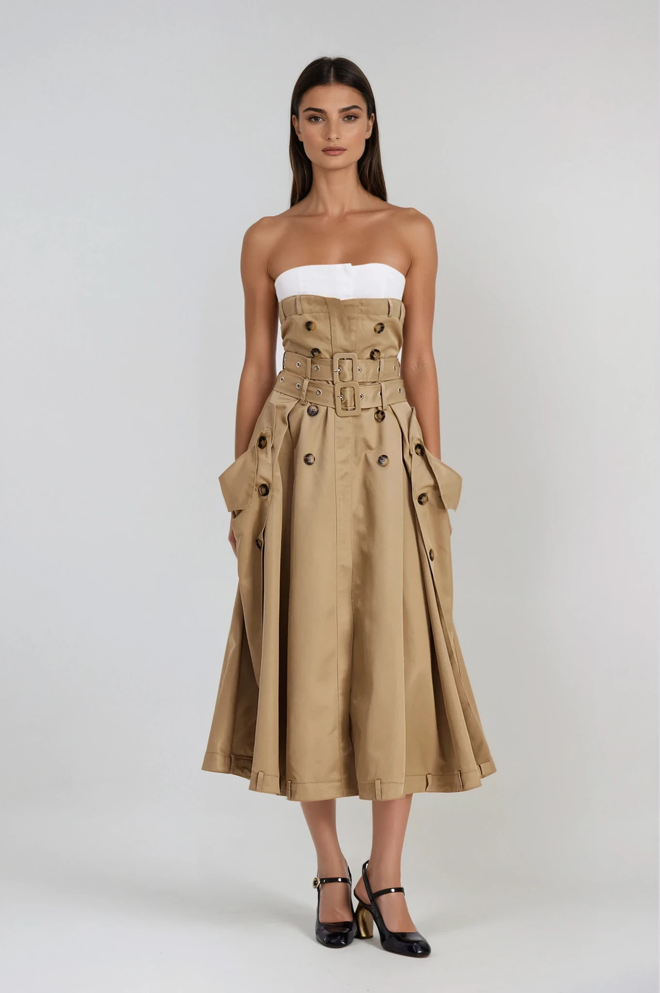 Strapless Buckle Maxi Dress – Elegant Floor-Length Evening Dress