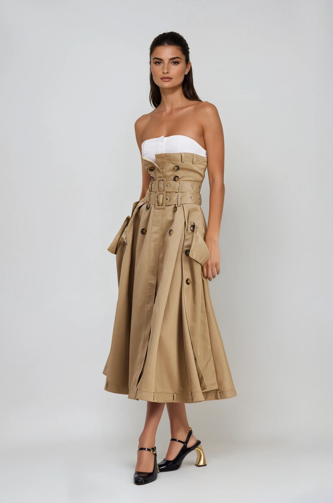 Strapless Buckle Maxi Dress – Elegant Floor-Length Evening Dress