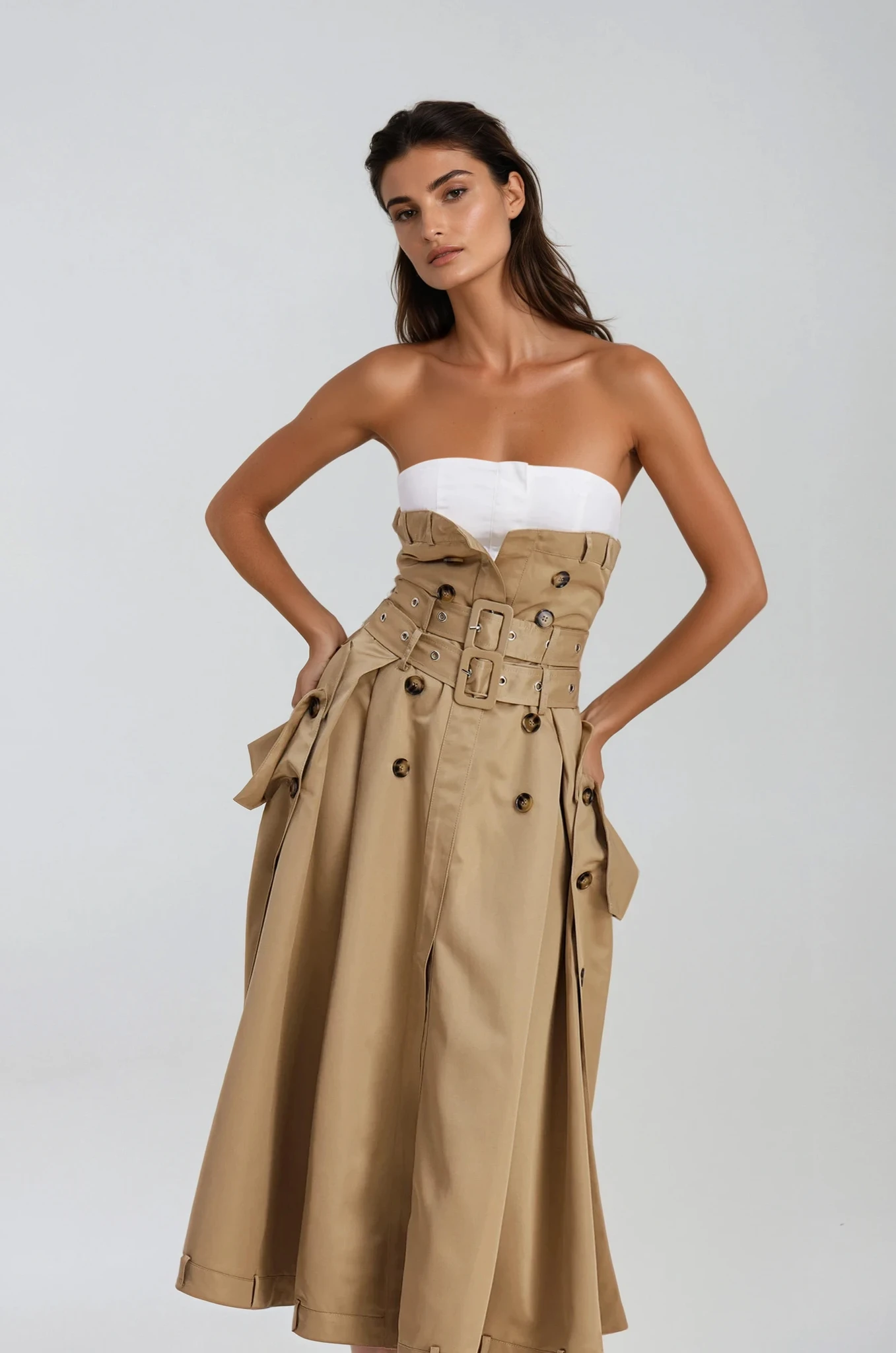 Strapless Buckle Maxi Dress – Elegant Floor-Length Evening Dress