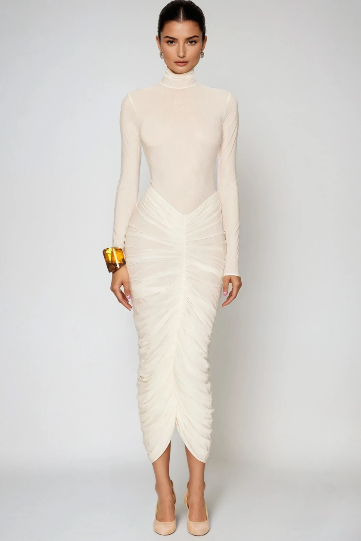 Cesarina High Neck Ruffle Midi Dress